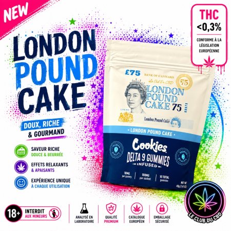 Gummies London Pound Cake Cookies Delta-9 THC – 10 pièces