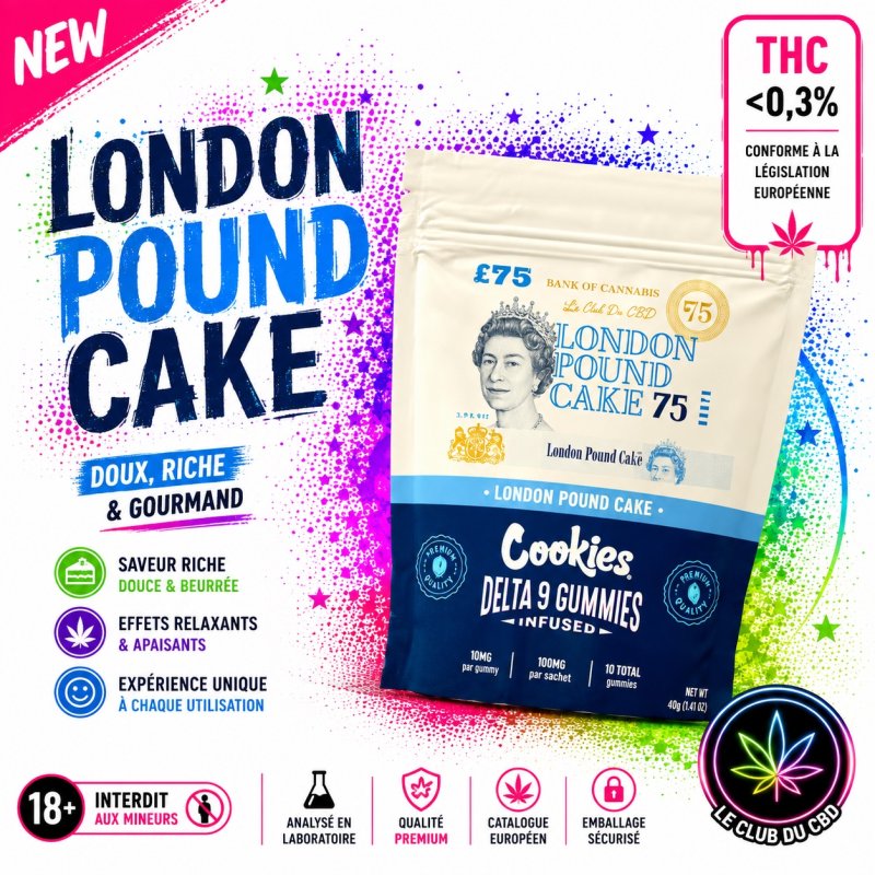 Gummies London Pound Cake Cookies Delta-9 THC – 10 pièces