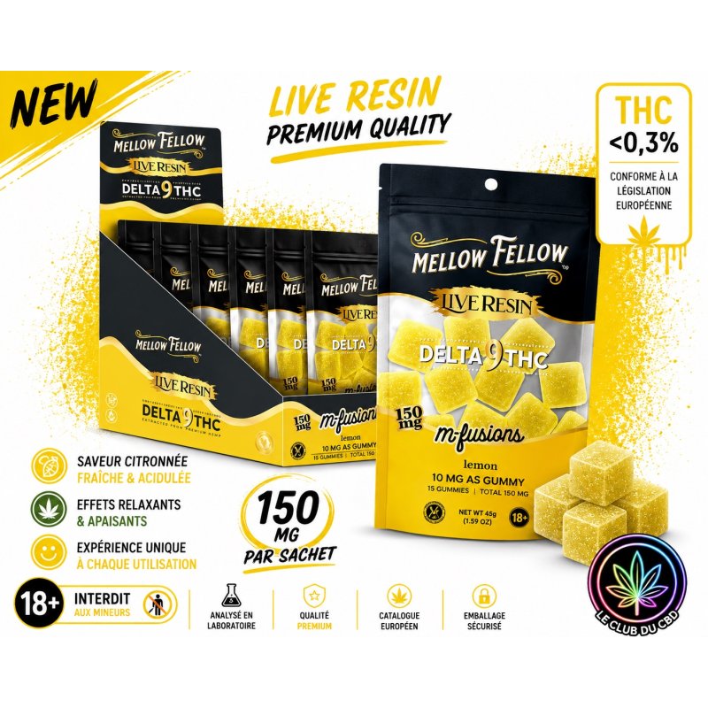 Gummies Live Resin Lemon Mellow Fellow Delta-9 THC – 150 mg